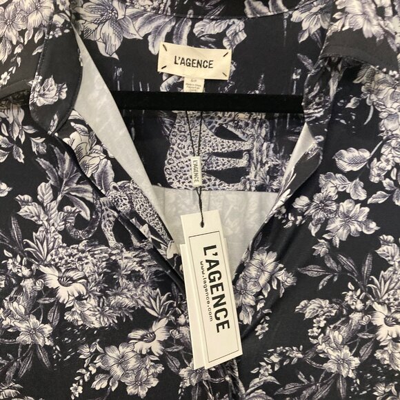 NWT L’AGENCE Black White Jungle Print Button Up Dress Sz Small Jaguar Leopard - Picture 10 of 11